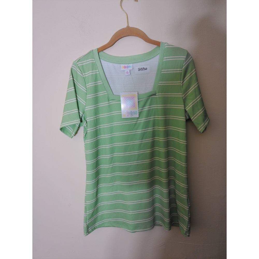 LuLaRoe Martha Top Women Size M Green Striped Square Neck Ribbed Knit Casual